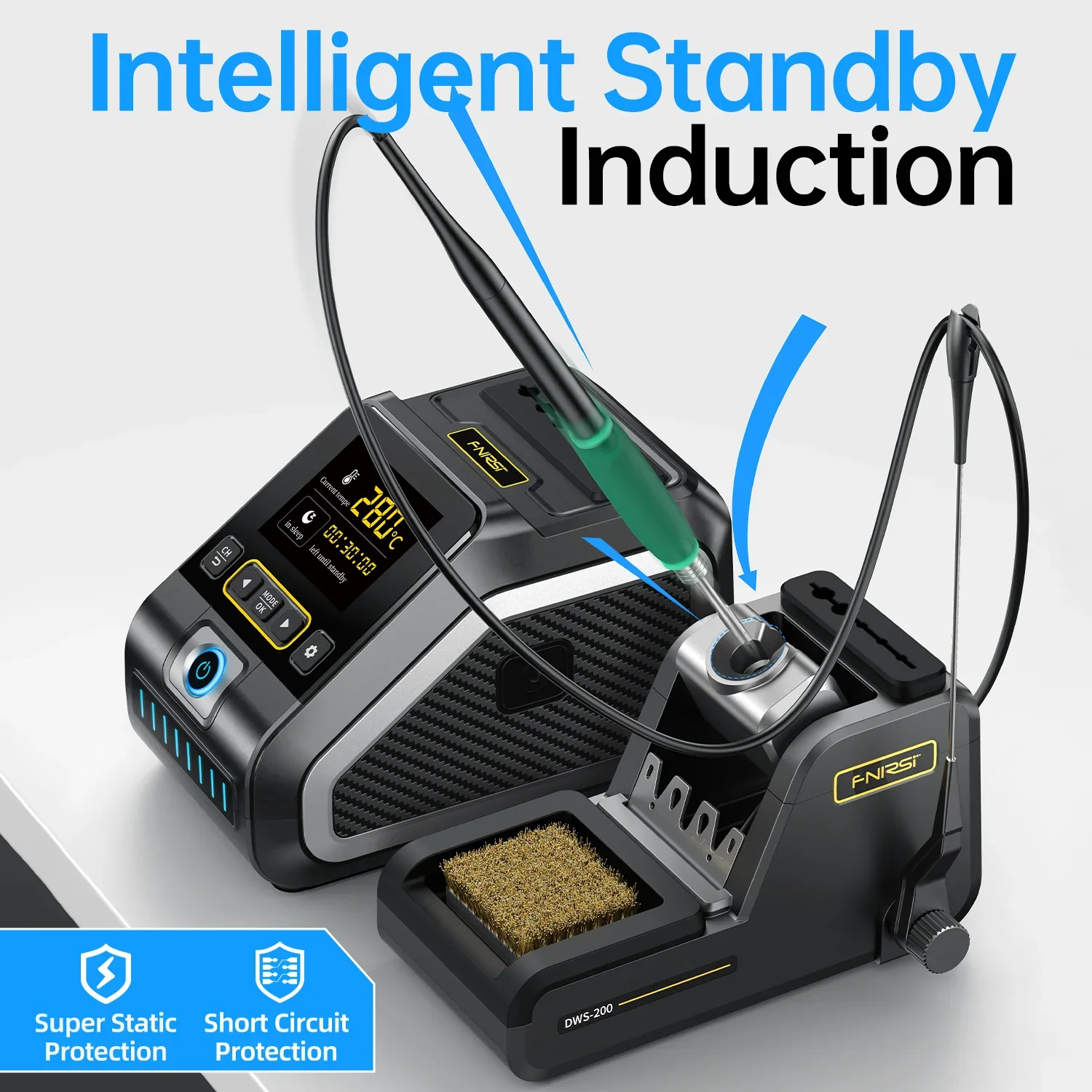 FNIRSI DWS-200 Soldering Iron Station 200W Rapid Heating Compatible with C210 C245 Handles Electronic Welding Rework Tool