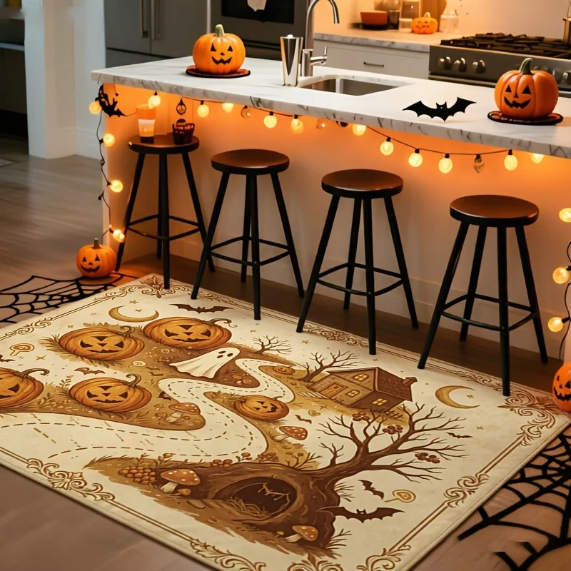 Thanksgiving Turkey Rectangle Area Rug, Autumn Leaf Nut Printed Floor Carpet, Fall Harvest Indoor & Patio Home Decoration