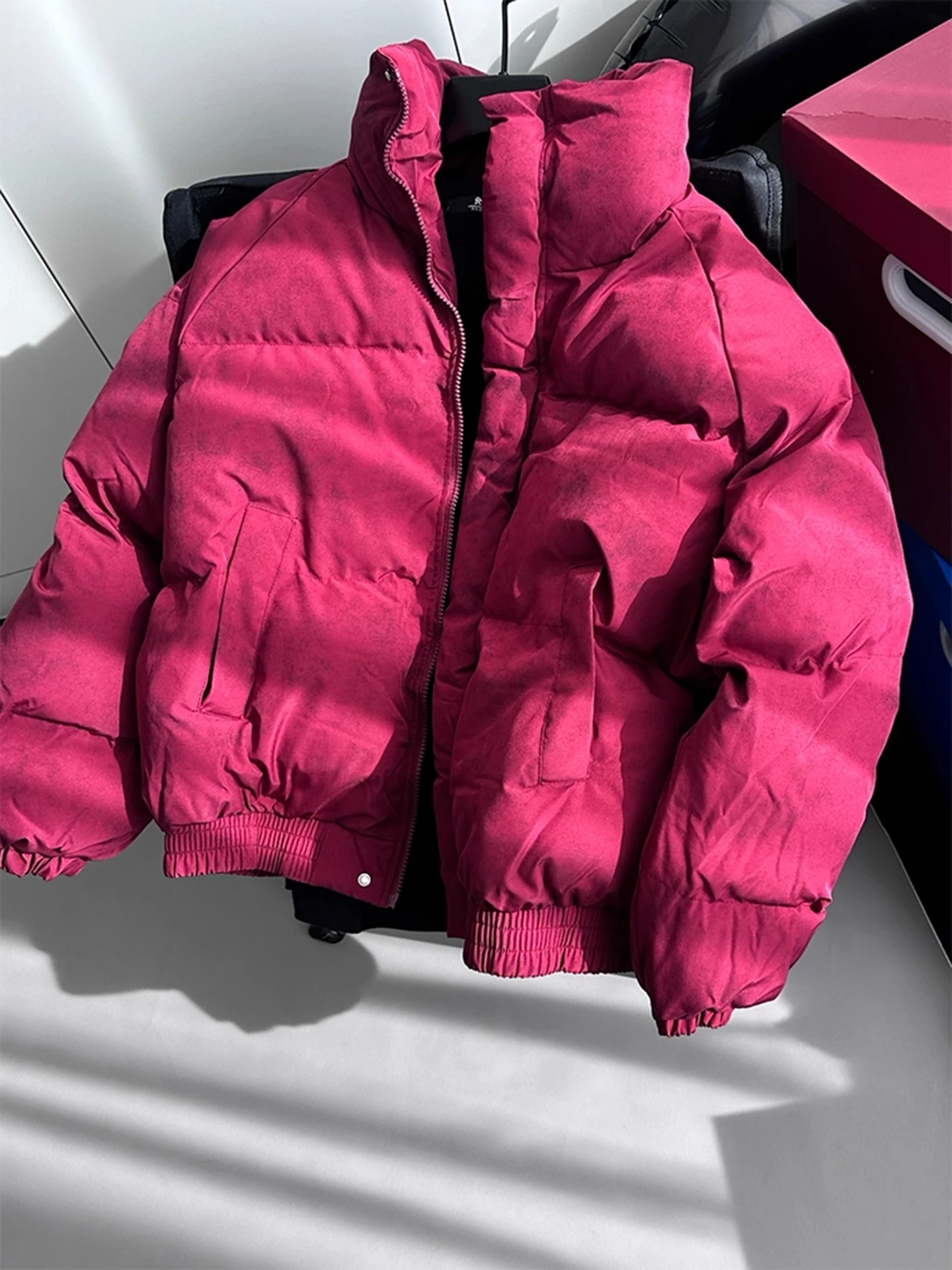 

Cleanfit Tie-Dye Thiened Red Wine Color Cotton Jaet Men's Winter ort Bread Sle Warmth Casual Sle Zipper Closure Coat