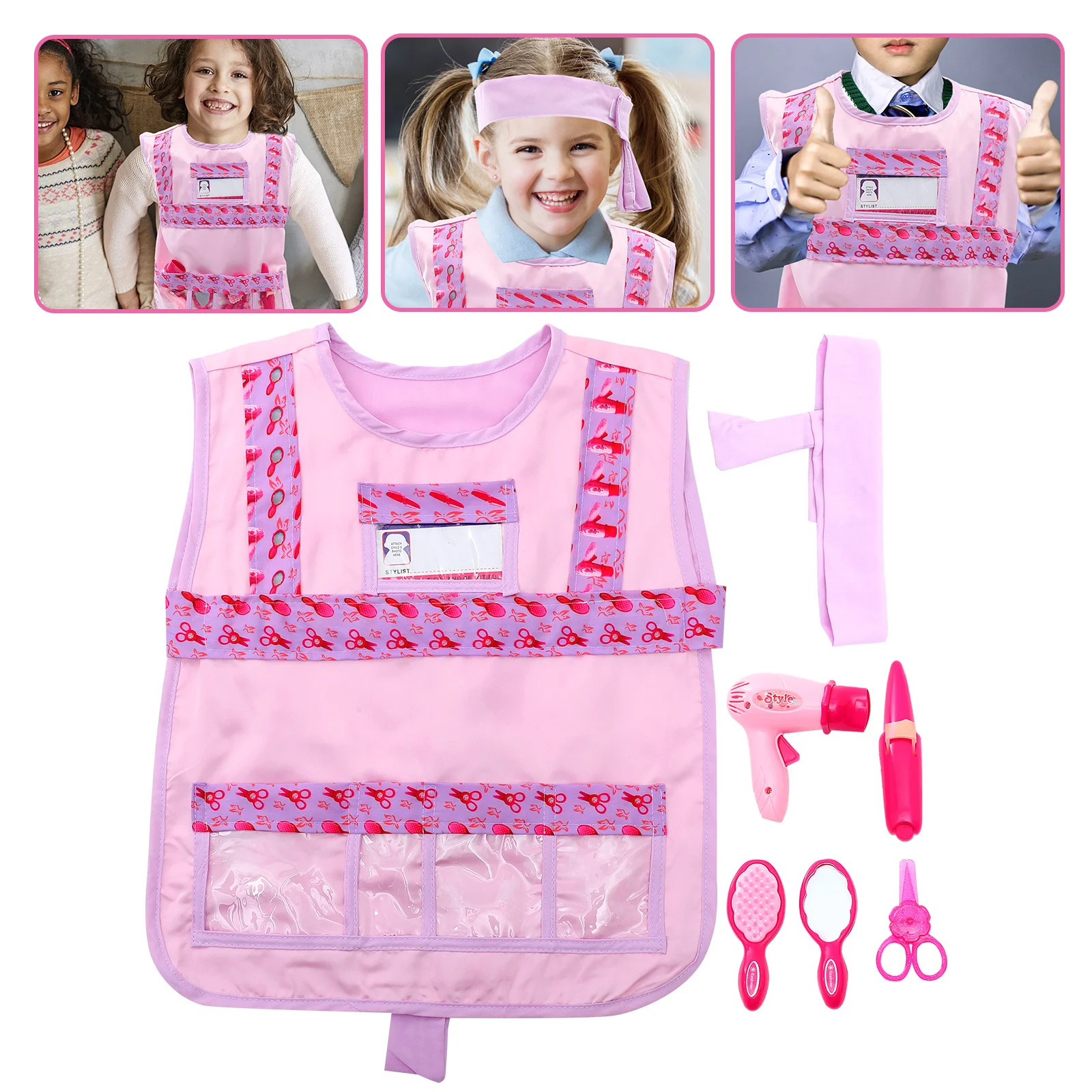 مجموعة أزياء مصفف شعر الأطفال مكونة من 7 قطع، أزياء الحلاق التنكرية، أدوات لعب الأدوار، فستان حفلات الهالوين، زي مصفف شعر الأطفال
