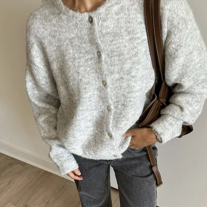 

Autumn Winter Women's Wool Cardigan Sweater New Solid Color Round Neck Long Sleeved Single Breasted Casual Warm Sweaters Jackets