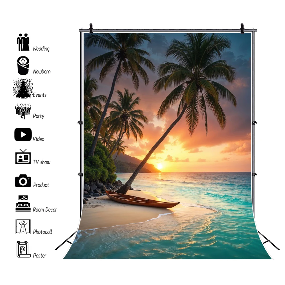 Summer Tropical Hawaii Palm Tree Beach Photography Backdrops Wedding Bride Shower Blue Sea Sky Sunshine Luau Party Background