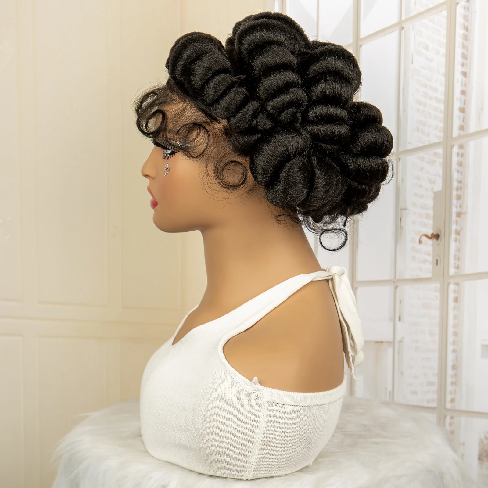 Afro bantu trançado perucas para preto feminino sintético cheio de renda sem nós caixa trança peruca com cabelo do bebê rendas frontal tranças peruca