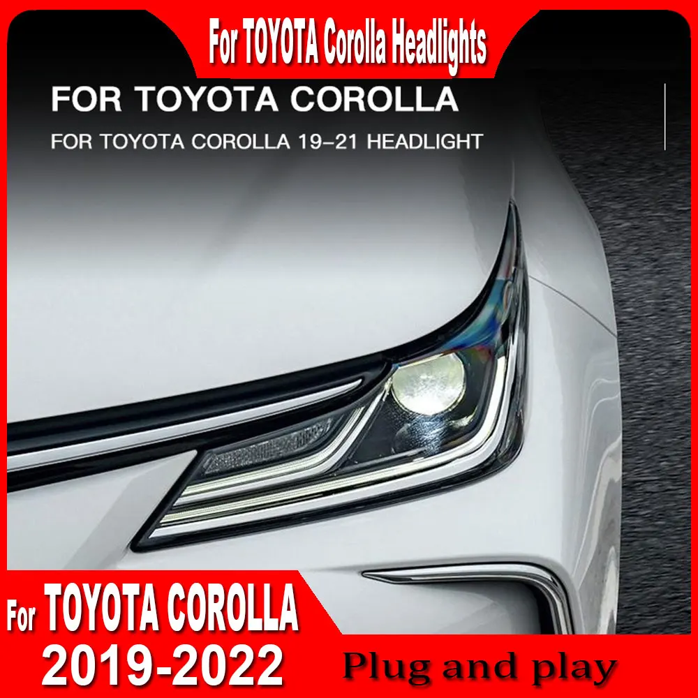 2 قطعة تصفيف السيارة لتويوتا كورولا المصابيح الأمامية 2019 2020 2021 2022 كورولا كشافات DRL بدوره إشارة منخفضة عالية شعاع العارض عدسة
