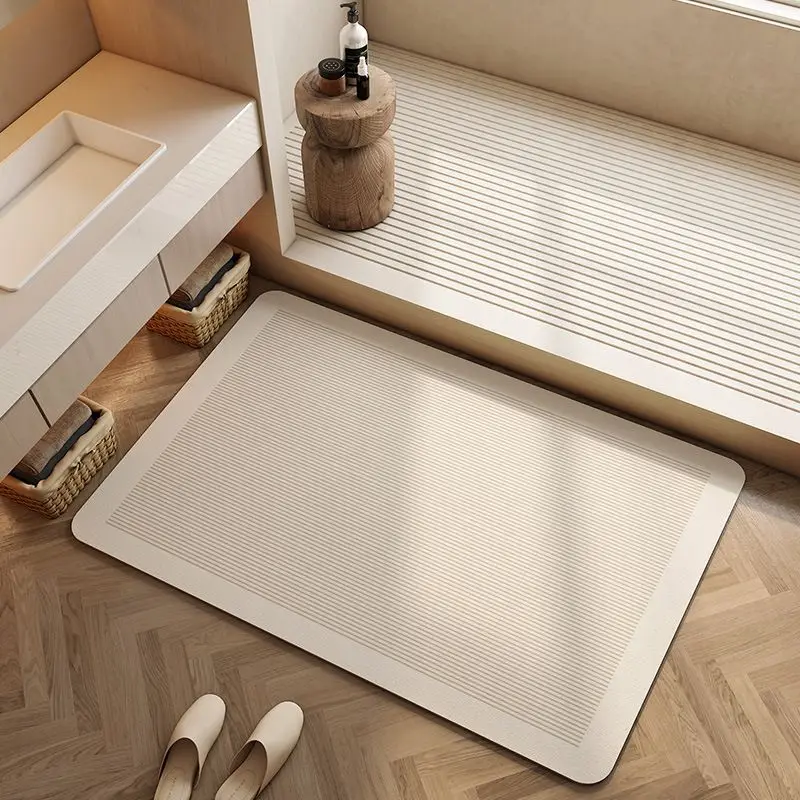 Minimalist Wabi-Sabi Striped Floor Mat, Non-Slip, Absorbent Bathroom Mat, Shower Decorative Mat, Home Decor