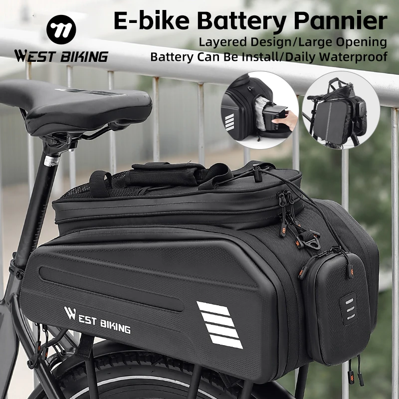 WEST BIKING Electric Bike Battery Carrier Bag Expandable Pannier Rear Rack Bag Not Easily Deformed Cycling Travel Shoulder Bag