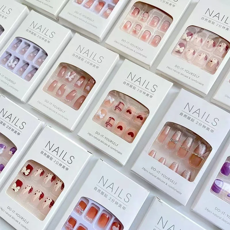 24pcs INS Style Press on Nails - Pure Desire Aesthetic Nail Stickers with Whitening Effect Detachable Short & Long Nails