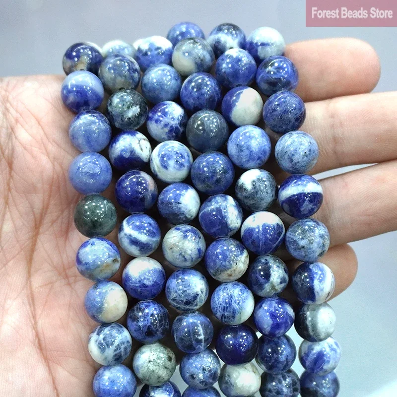 Natural Stone Smooth New Blue Sodalite Gem Round  Loose Spacer Beads 15'' 4/6/8/10/12mm For Jewelry Making DIY Bracelet Necklace