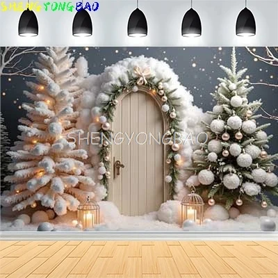 

Christmas Day New Year Party Photography Backdrops Prop Window Living Room Interior Xmas Tree Snow Theme Photo Background FN-55