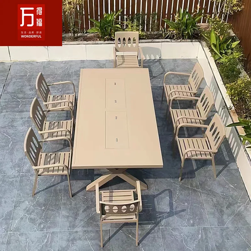 

Outdoor BBQ table and chairs Leisure courtyard Garden terrace Electric oven Outdoor household dining table European cast aluminu