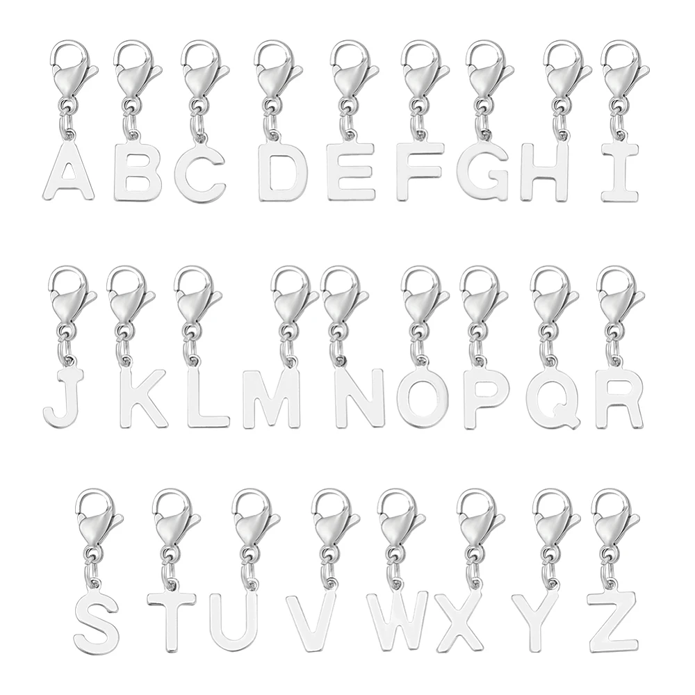 26pcs Letter A-Z Stitch Markers Stainless Steel Crochet Stitch Marker Letter Charms with Lobster Claw Clasps Removable Locking
