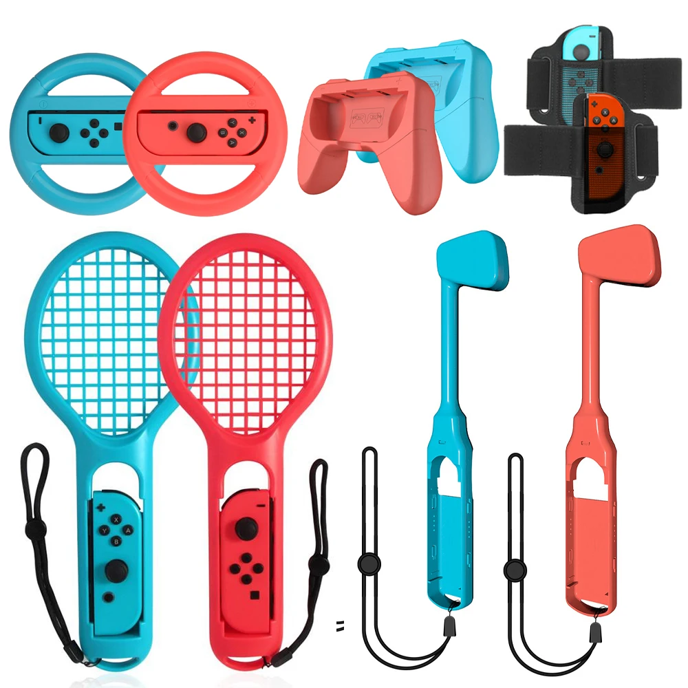 

Accessories Kit For Nintendo Switch Sport Control Joycon Wristband Tennis Racket Fitness Leg Strap Golf Club Game Steering Wheel