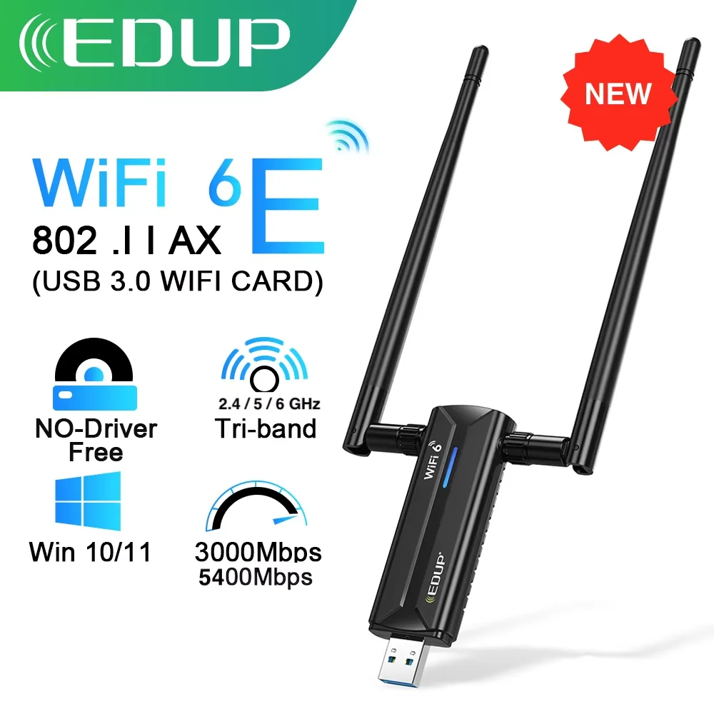 EDUP AX5400 WiFi 6E Adaptador USB3.0 Dongle Antena de alta ganancia Tarjeta de red inalámbrica Tri Band 2.4G/5G/6GHz Wi-Fi