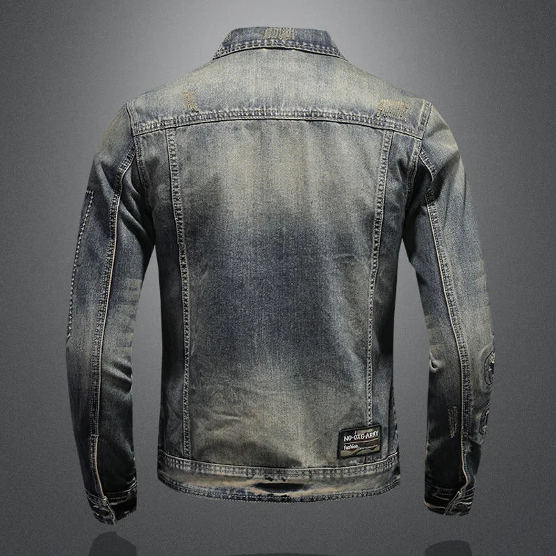 2023 Spring and Autumn New Fashion Trend Ripped Vintage Jeans Jacket Men\'s Casual Loose Comfortable High Quality Plus-Size Coat