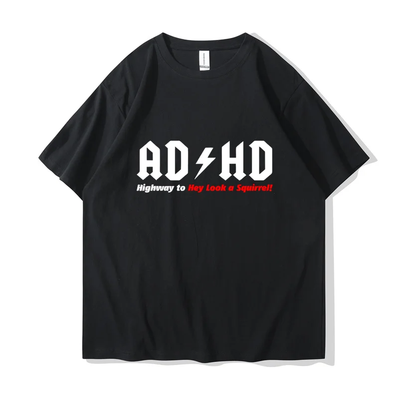 Cotton Fabric Tops & Tees ADHD Highway to Hey Look A Squirrel Funny Design T Shirt Men\'s T-shirts Family O-Neck Tshirt