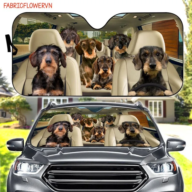 Wirehaired Dachshund Car Sunshade, Dog Car Decoration, Dog Windshield, Dog Lovers Gift, Dog Car Sunshade, Gift For Mom, Gift For