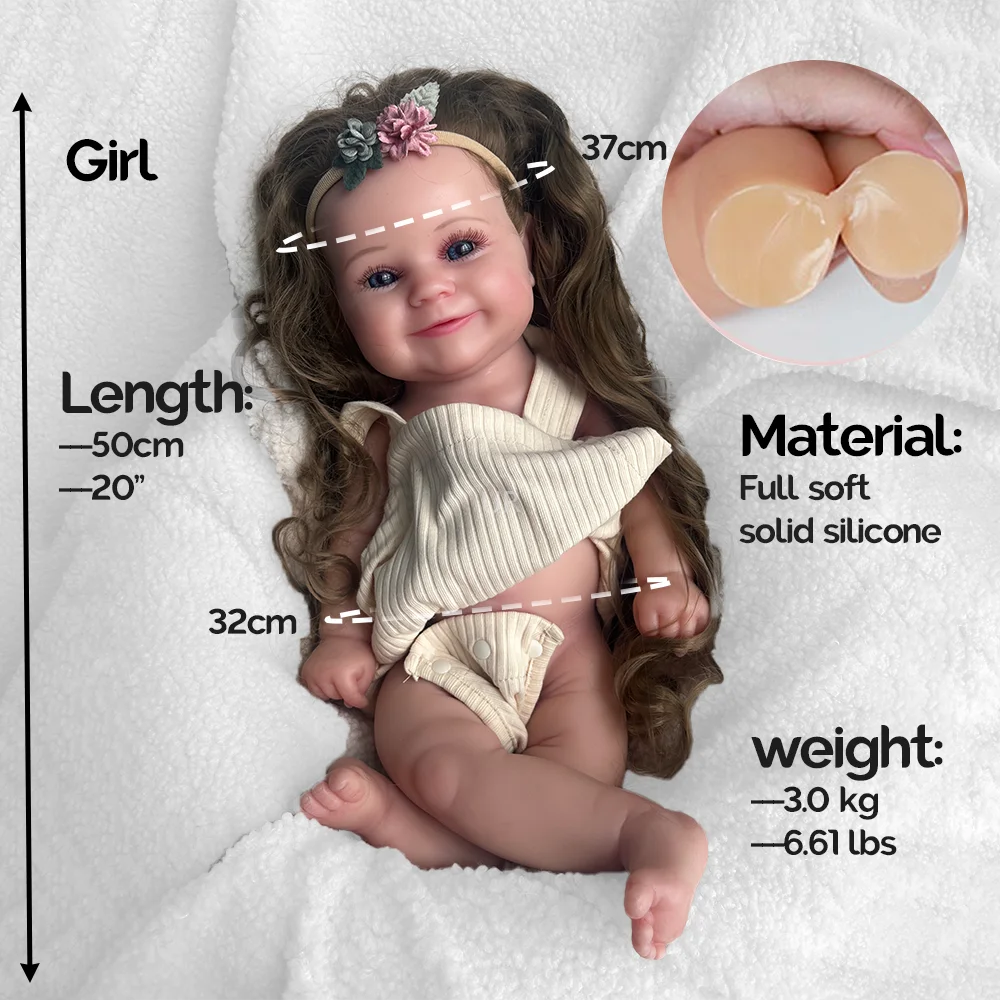 50 CM Volledige Soild Siliconen Reborn Baby Meisje Maddie Handgemaakte Schilderij met Zichtbare Aderen Levensechte Zachte Bebe Pop Kerstcadeau