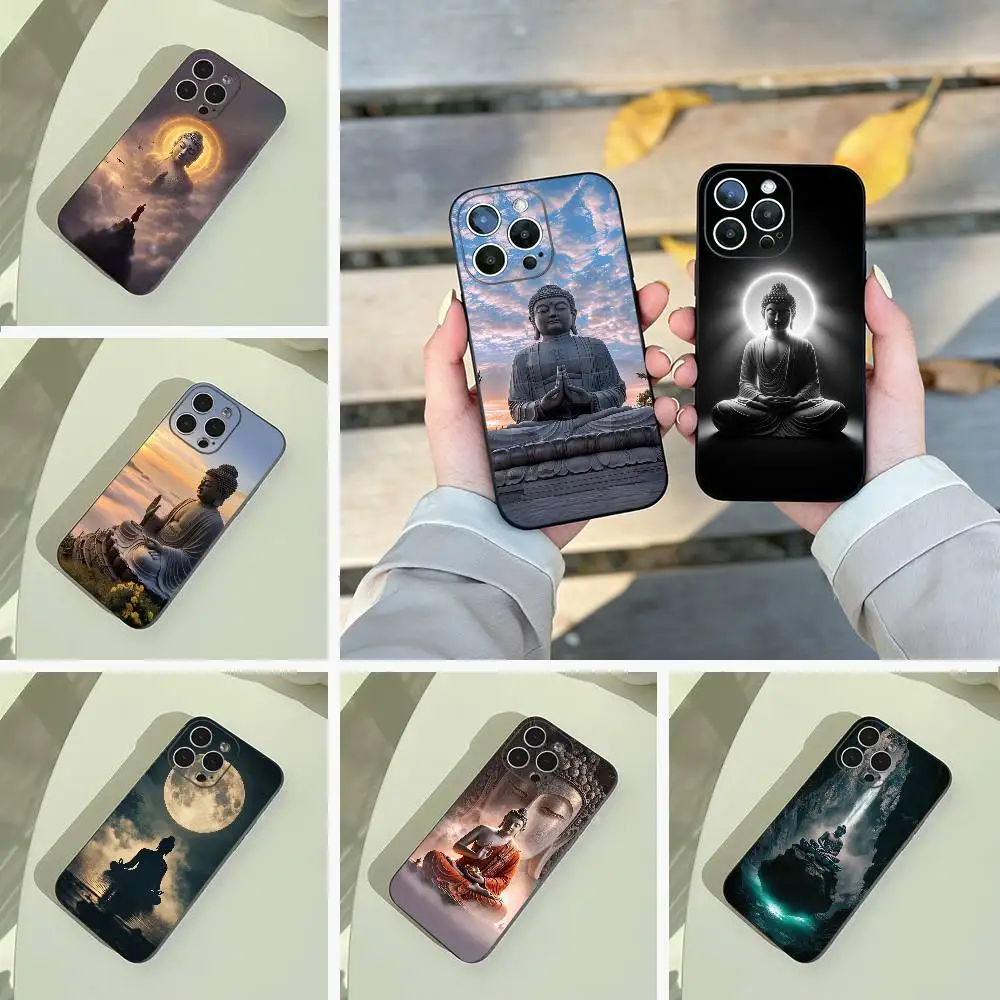 Shakyamuni Buddha Phone Case For iPhone 17,16,15,14,13,12,11 Pro Max, Lightweight and practical Soft Black Cover