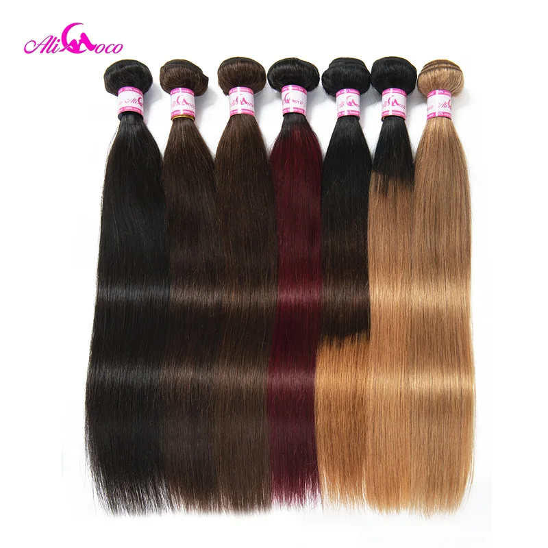 Ali Coco cabelo liso brasileiro 1/3/4 pacotes "8-30" polegadas # 2/ # 4/1b/27/ # 27/1b/99j não remy ombre cabelo 100% pacotes de tecer humano