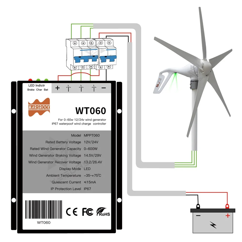 Imagem -04 - Kit Gerador de Turbina Eólica Casa Pequeno Mini Moinho Vento para Carregar 12v 24v Bateria Luz Marinha Terra 400w