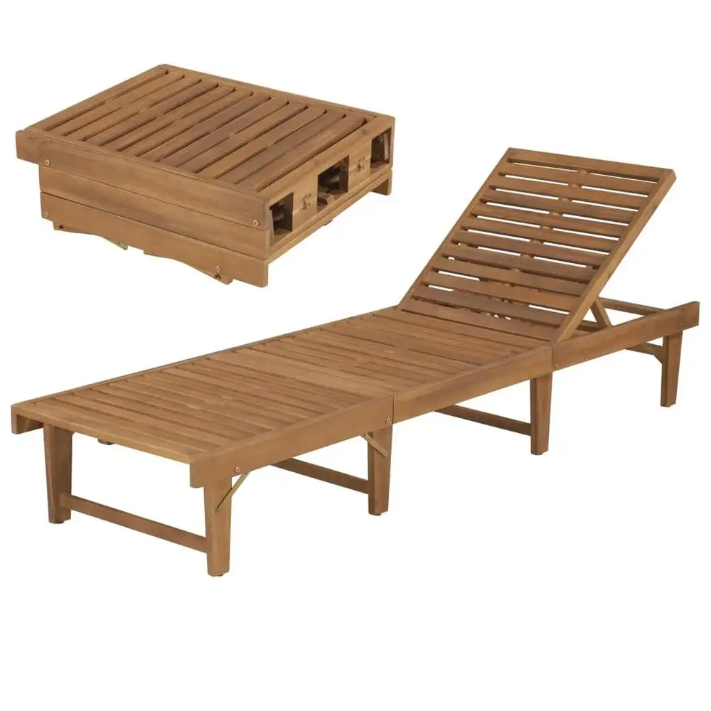 Adjustable Acacia Wood Sun Lounger Rustic Design Weather Resistant Durable and Convenient