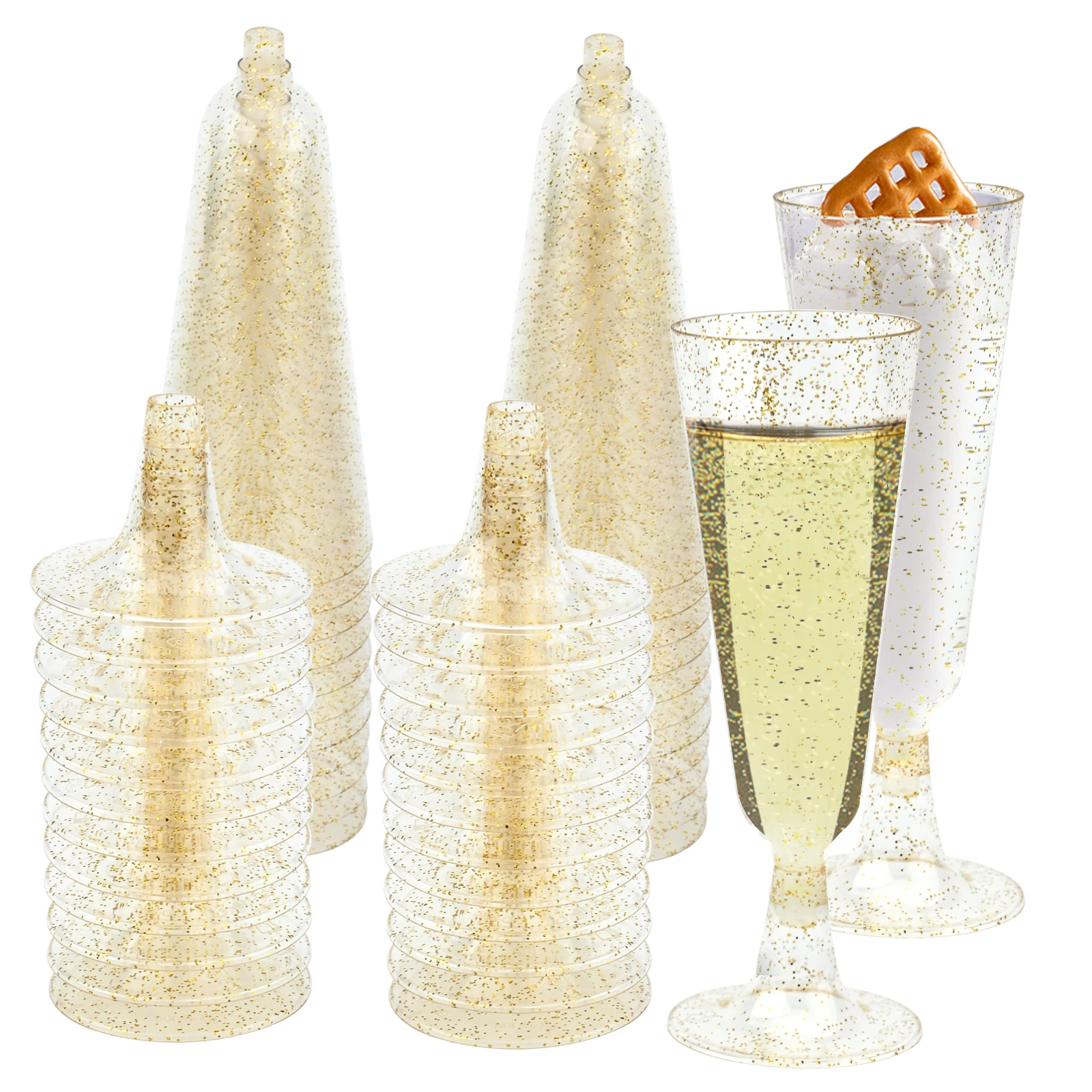 20 Pcs Champagne Flutes 5 OZ Plastic Glitter Champagne Flutes Reusable Stemmed Party Wine Cups Crystal Wine Cocktail Cups