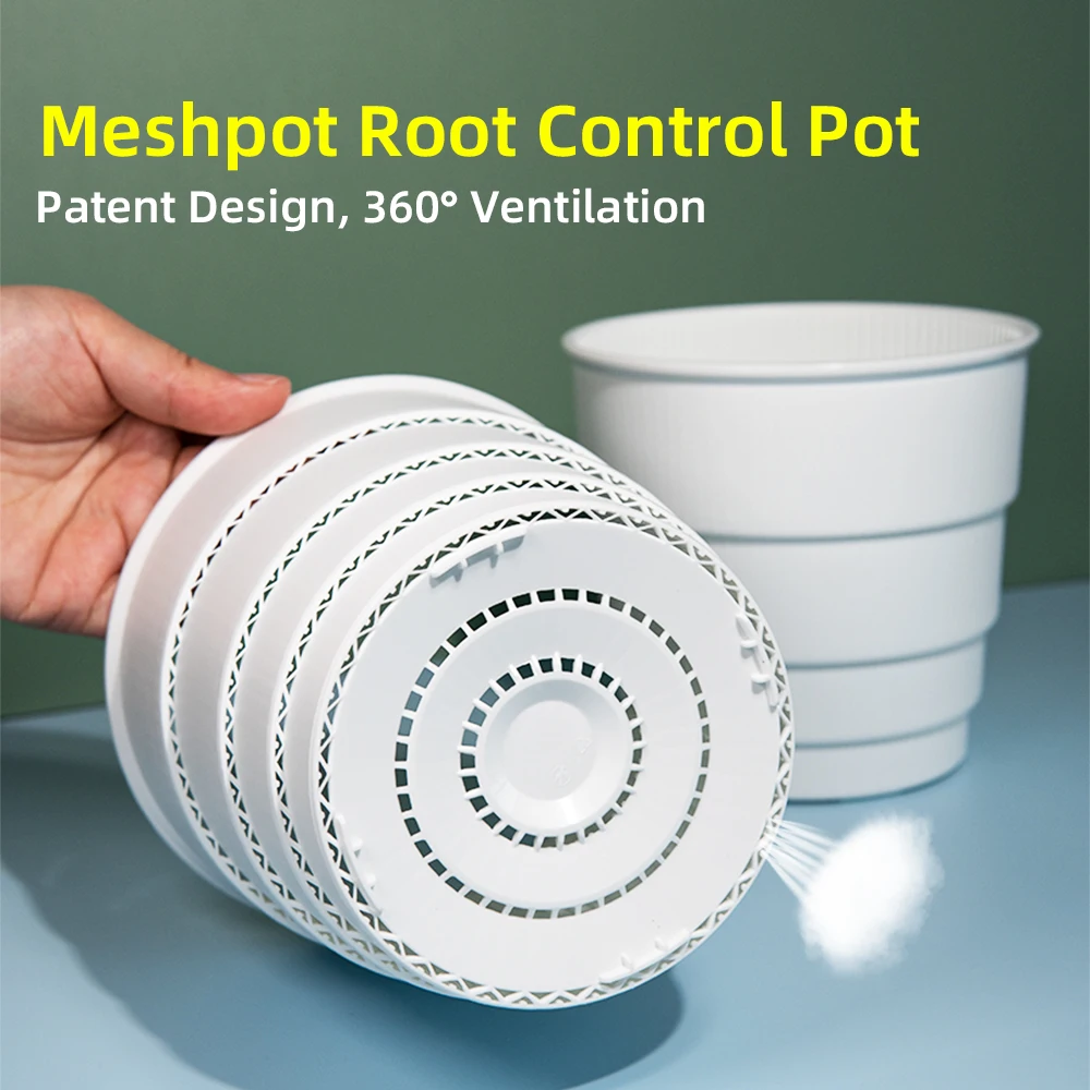 

Meshpot Flower Pots for Plants Plastic Planters with Multiple Drainage Holes and Trays Plant Pots for All Home Garden