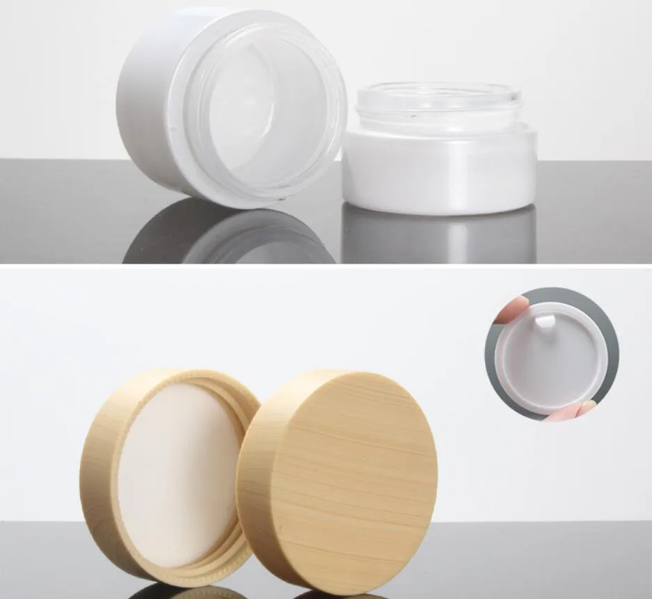 30G frosted/green/blue glass jar wooden shape lid day night cream/moisturizer/essence/gel  hyaluronic acid cosmetic packing
