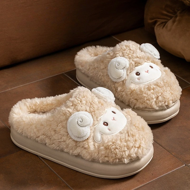 جديد وصول زوجين النعال القطنية القطيفة لطيف الكرتون الأغنام تصميم الشتاء داخلي عدم الانزلاق، دائم، أحذية قطنية دافئة