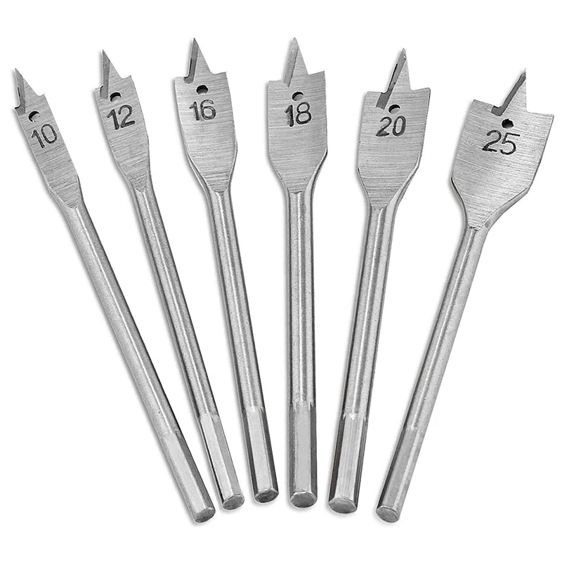 6pcs Drill Bit Natural Color Three Pointed Flat Drill Hexagonal Handle Woodworking Hole Opener Wooden Board Drill Bit Tool Set