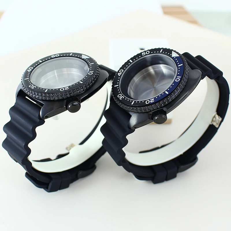 Черный корпус часов PVD 45 мм, резиновый ремешок, сапфировое стекло для NH35 NH36 NH34/38 Механизм 28,5 мм, циферблат Mod Abalone с кольцом с главой