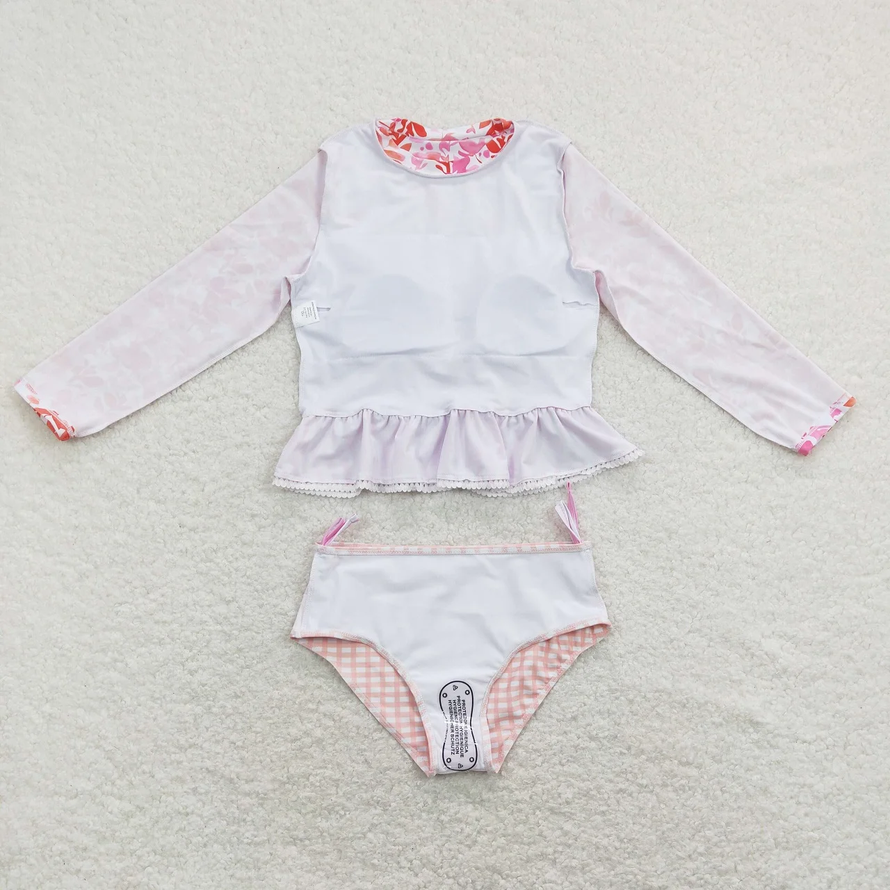 Wholesale Infant Toddler Long Sleeves Tops Swimsuit Kid Plaid Shorts Swimwear Summer Set Baby Girl Bathing Suit Clothing