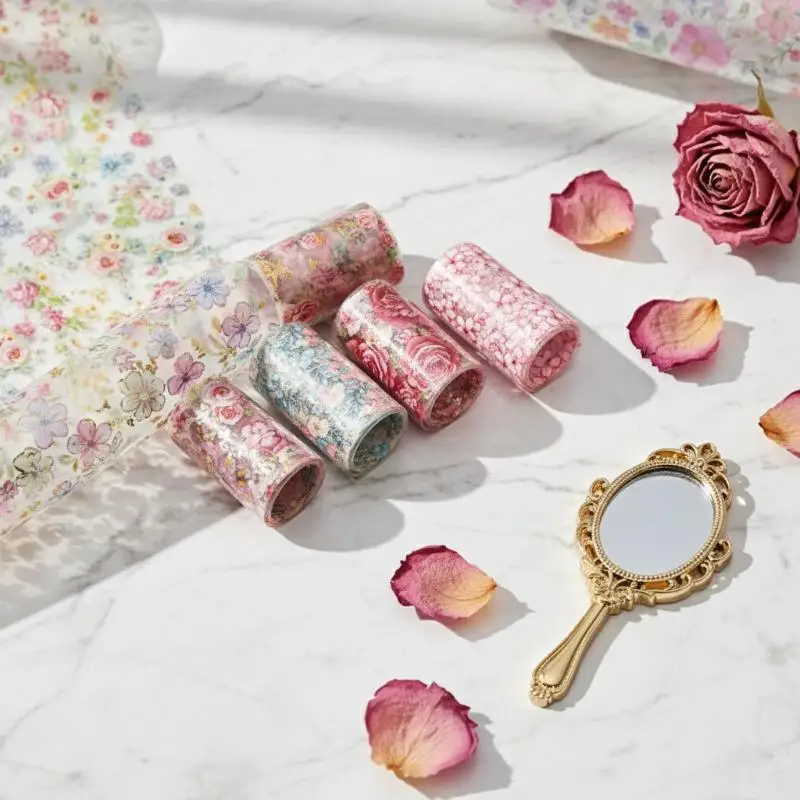 

4*50cm Flower Rose Print Nail Foil Rolls for Manicure Transfer Paper Decor for Nail Salon Home DIY