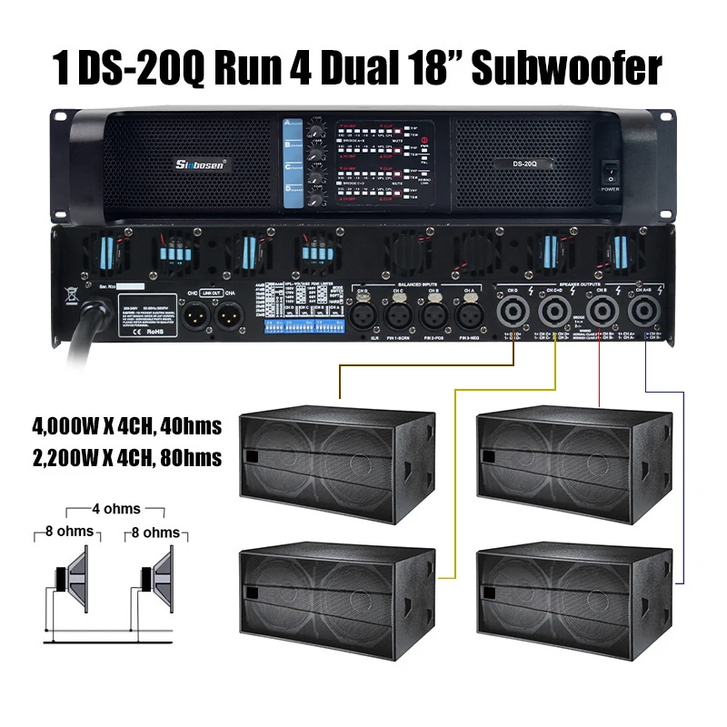 Amplificador de armazém classe td dj amplificador de comutação potência som áudio 20000q 2200w 4000w para subwoofer de 18 polegadas