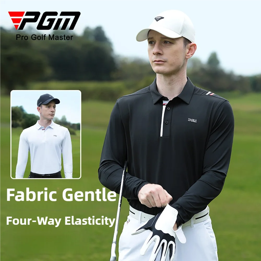 

PGM UPF50+ Men Sports Top Neck Turn Down Collar Mens Casual Social Polo Shirts Luxury Ice Silk Sleeves Sunscreen Golf T-shirt
