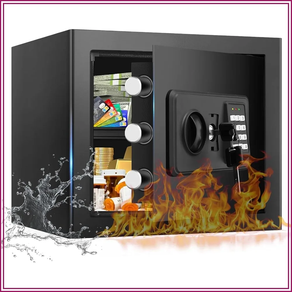 

1.3 Cuft Small Fire Safe for Home Use, Anti-theft Fireproof Security Box with Digital Keypad, Spare Keys & Removable Shelf, Waterproof for Documents Money Valuables