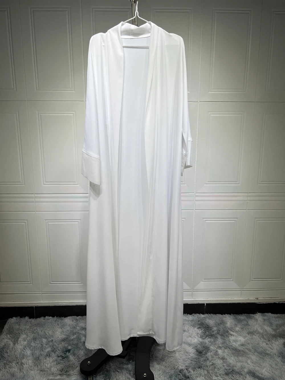 A buon mercato semplice Chiffon golfo donne Abaya caftano bianco Femme abbigliamento estivo musulmano abito islamico aperto davanti Abaya preghiera