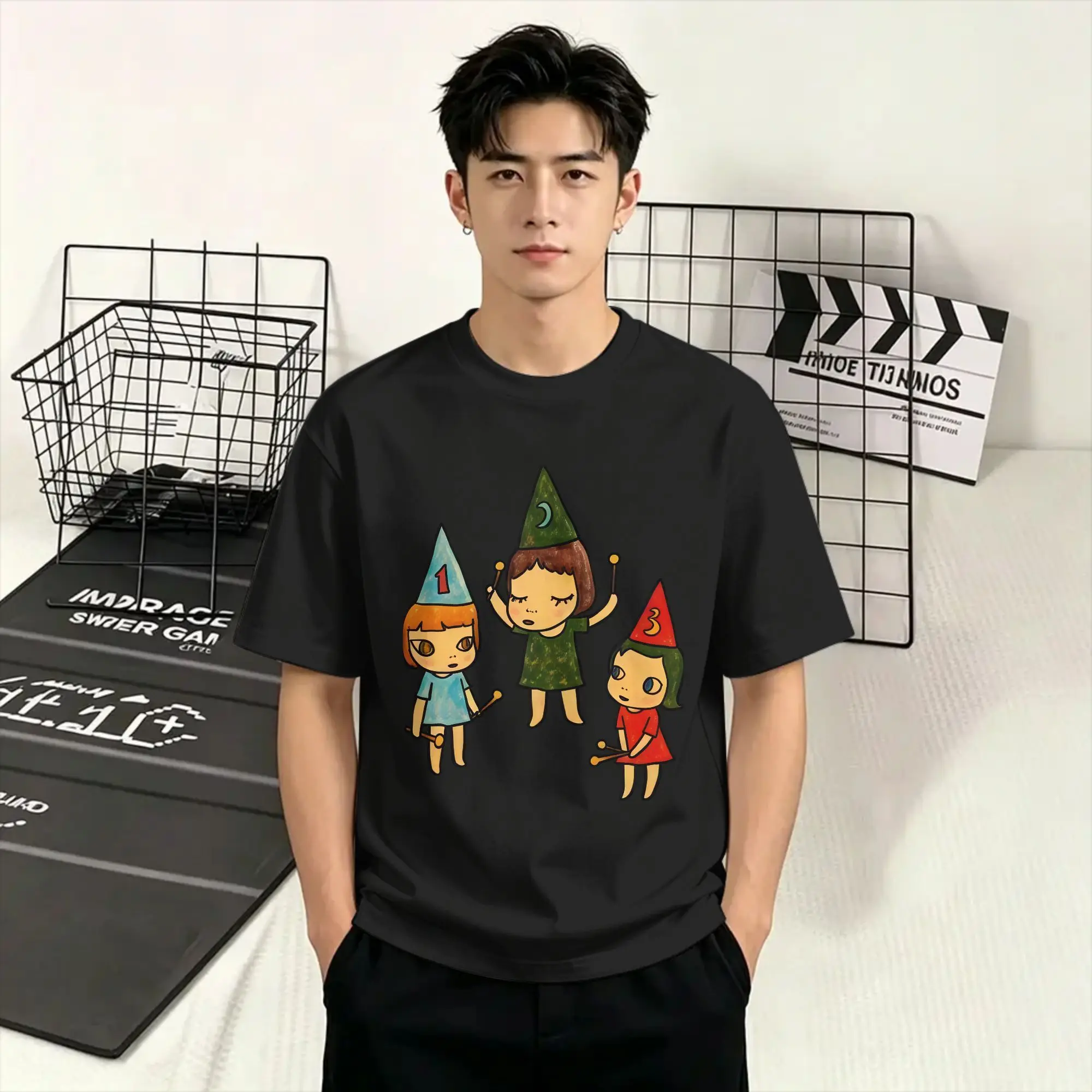 Men Yoshitomo Nara T Shirt  Pure Cotton Clothing Casual Short Sleeve Round Neck Tees Graphic T-Shirts