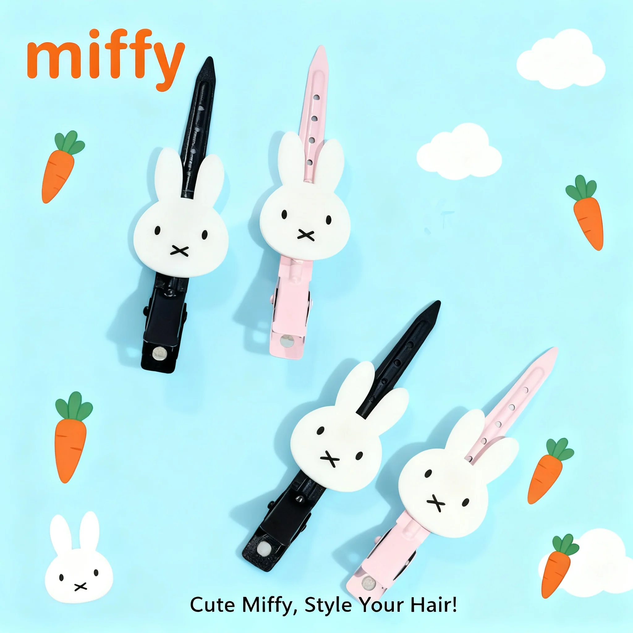 

Kawaii Miffy Cartoon Rabbit No Trace Bangs Duckbill Clip Hairpin Headwear Decoration Girl Gift Accessories