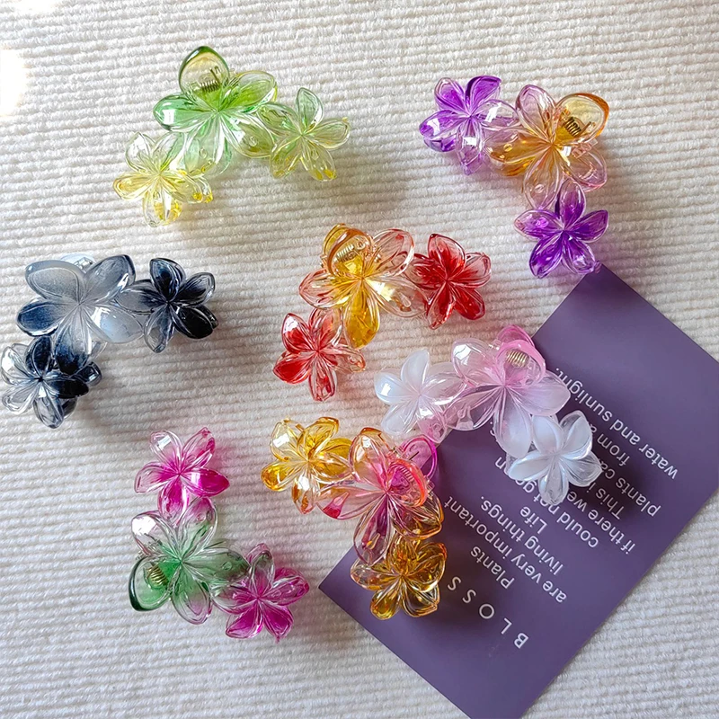 Candy Color Flower Hair Claw Clips Women Sweet Large Gradient Shark Clip Hair Claw Crab Clamp Barrettes Hair Accessories