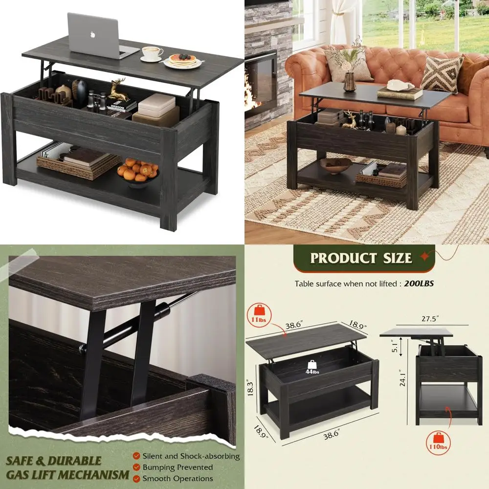 

Espresso Finish 39-inch Lift Top Coffee Table with Hidden Storage and Shelf for Living Room, Ideal for Organization and Style