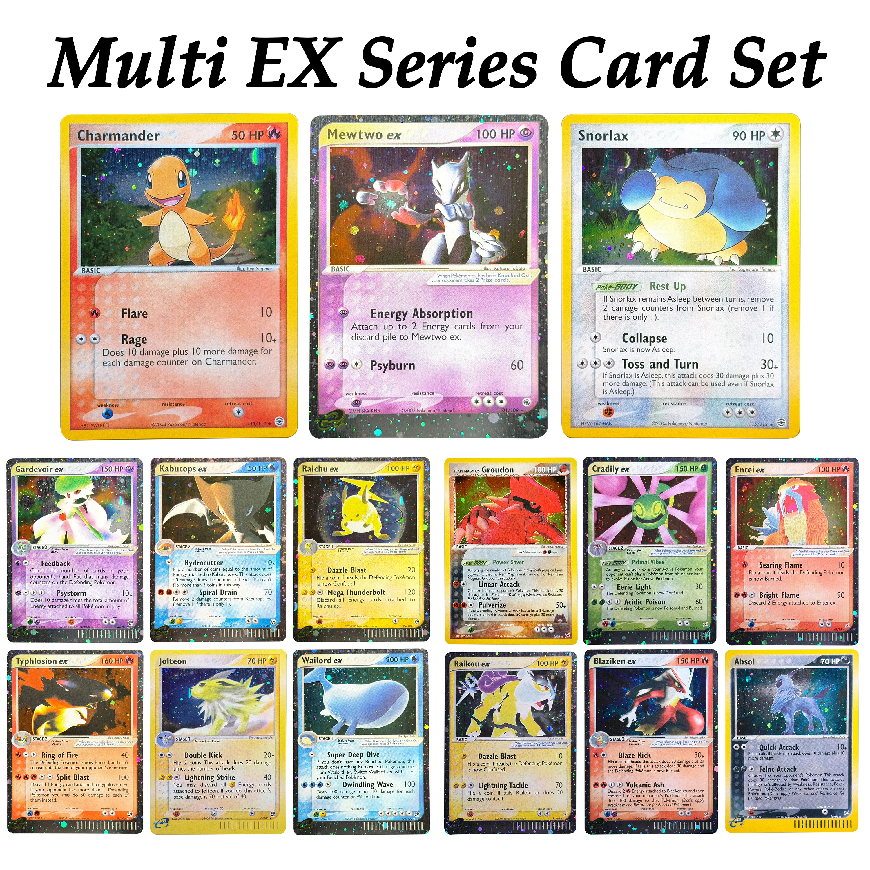 PTCG EX Ruby & Sapphire/Sandstorm/Team Magma vs Team Aqua Set de Cartas Multiserie Mewtwo Gardevoir Blaziken Proxy PKM