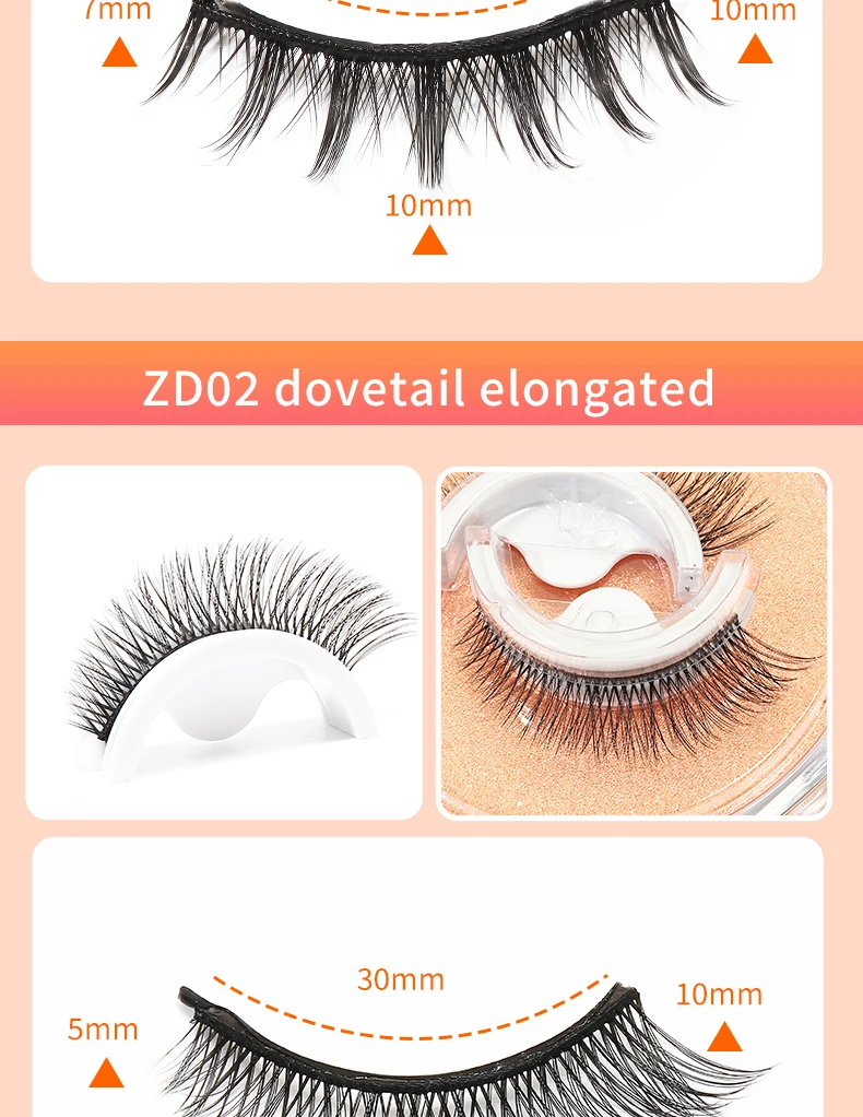 Selbst-Adhesive Falsche Wimpern Reusable Natürliche Mehrere Reversible Kleber-kostenlose Self-adhesive paar Falsche Wimpern Dropshipping – Detail 6