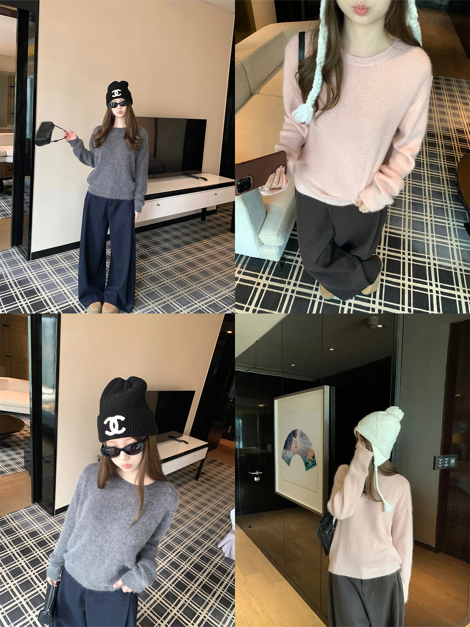 

Soft Rabbit Fur Knitted Sweater round Ne Girl Sle Cozy Feeling Long Sve ort Length Pure Color Daily Wear Knitted Top