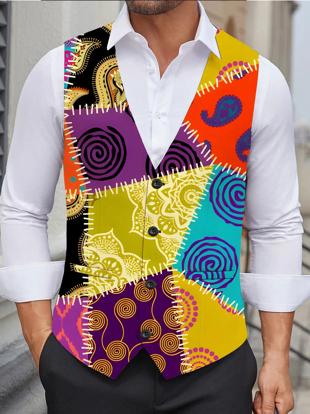 New Rainbow Gradient Graffiti Printed Men's Long Sleeve Shirt With Flip Collar Single Breasted Casual 1-piece Top