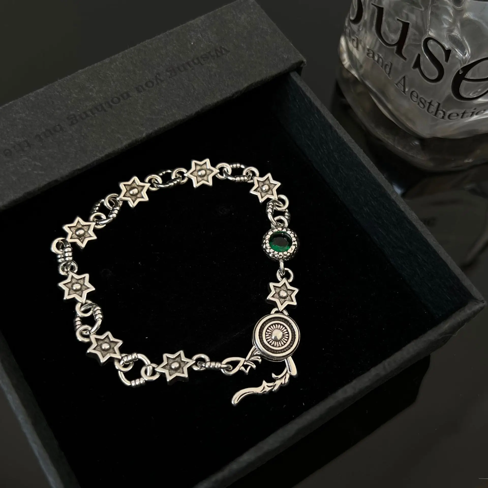 ลมเย็นZircon Hexagram Starสร้อยข้อมือดอกไม้สร้อยคอผู้หญิงHandpieceหรูหราNiche Designสร้อยข้อมือ