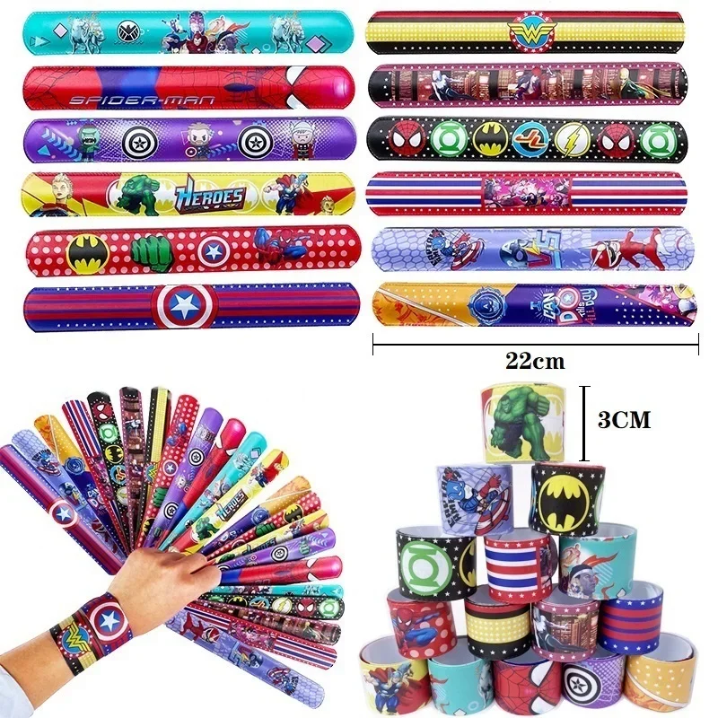 48-72pcs 1st  Disney Frozen Spider Man Clap Circle Child Multiple Styles Birthday Party Decoration Kids Toys Gifts Slap Bracelet