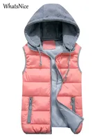 Autumn Winter New Womens Black Hooded Vests Korean Fashion Sleeveless Jacket Women Casual Female Warm Woman Outerwear Waistcoat