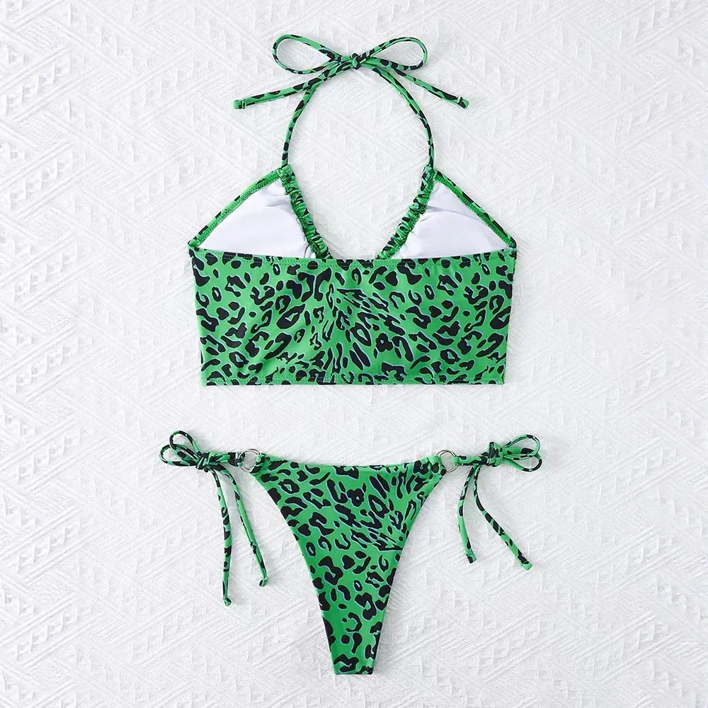 Bikini Split Swimsuit Sexy Hot Babes Leopard Print Quick Drying Gather 2 Pieces Tankini Swimsuits Women Biquinis Set Bathing Sui