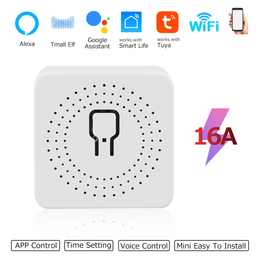 

Tuya WiFi Smart Switch Module Relay 16A 100-240V Supports 2 Way Control Breaker Voice Control Work with Alexa Google Home